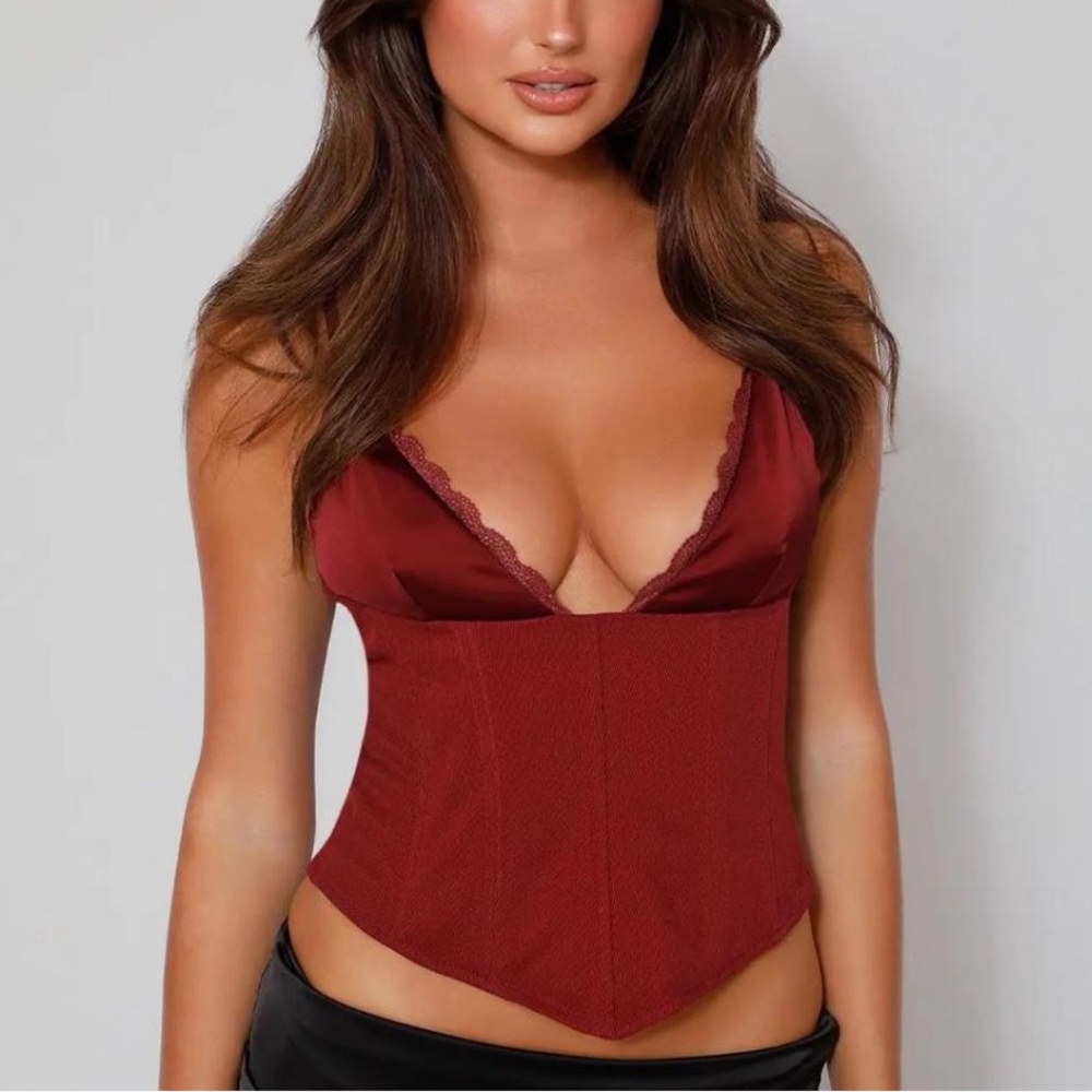 Tiger Mist Deep Red Lace corset Top - Picture 2 of 5